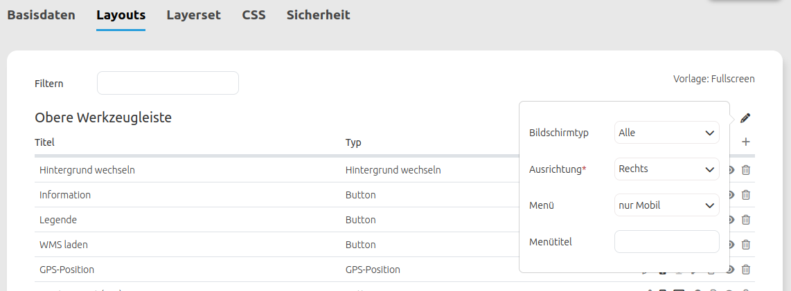 Mapbender Toolbar Optionen